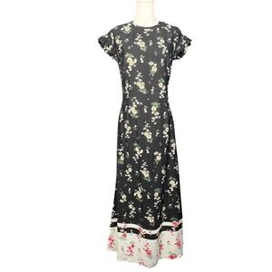 Vivetta Floral Black Short Sleeve Midi Dress Romantic Womens IT 40 US 4